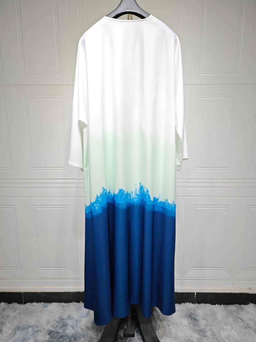 Summer Gradient Color Cardigan Cape with Flowy Bell Sleeves Tie - Dyed Muslim Abaya. (MOA157) - Mariam's Collection