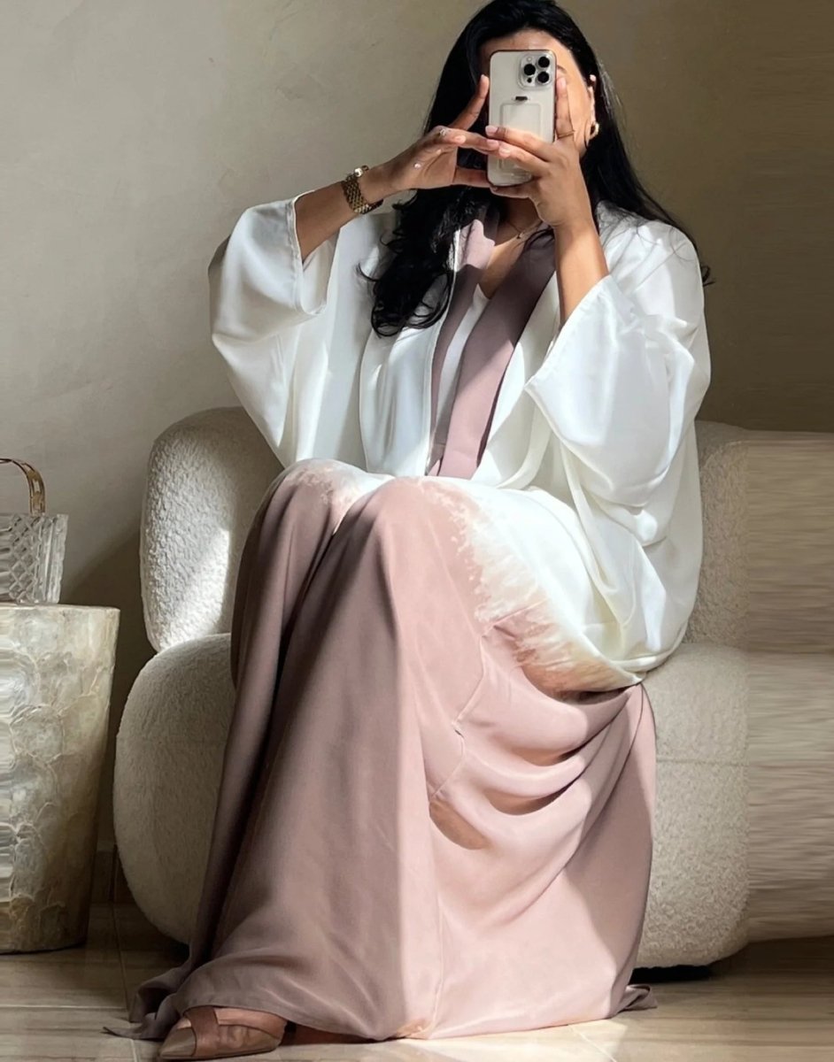 Summer Gradient Color Cardigan Cape with Flowy Bell Sleeves Tie - Dyed Muslim Abaya. (MOA157) - Mariam's Collection