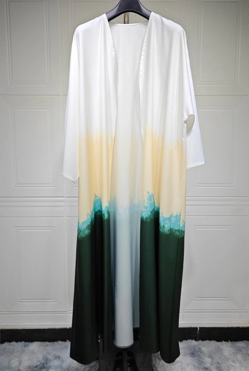 Summer Gradient Color Cardigan Cape with Flowy Bell Sleeves Tie - Dyed Muslim Abaya. (MOA157) - Mariam's Collection