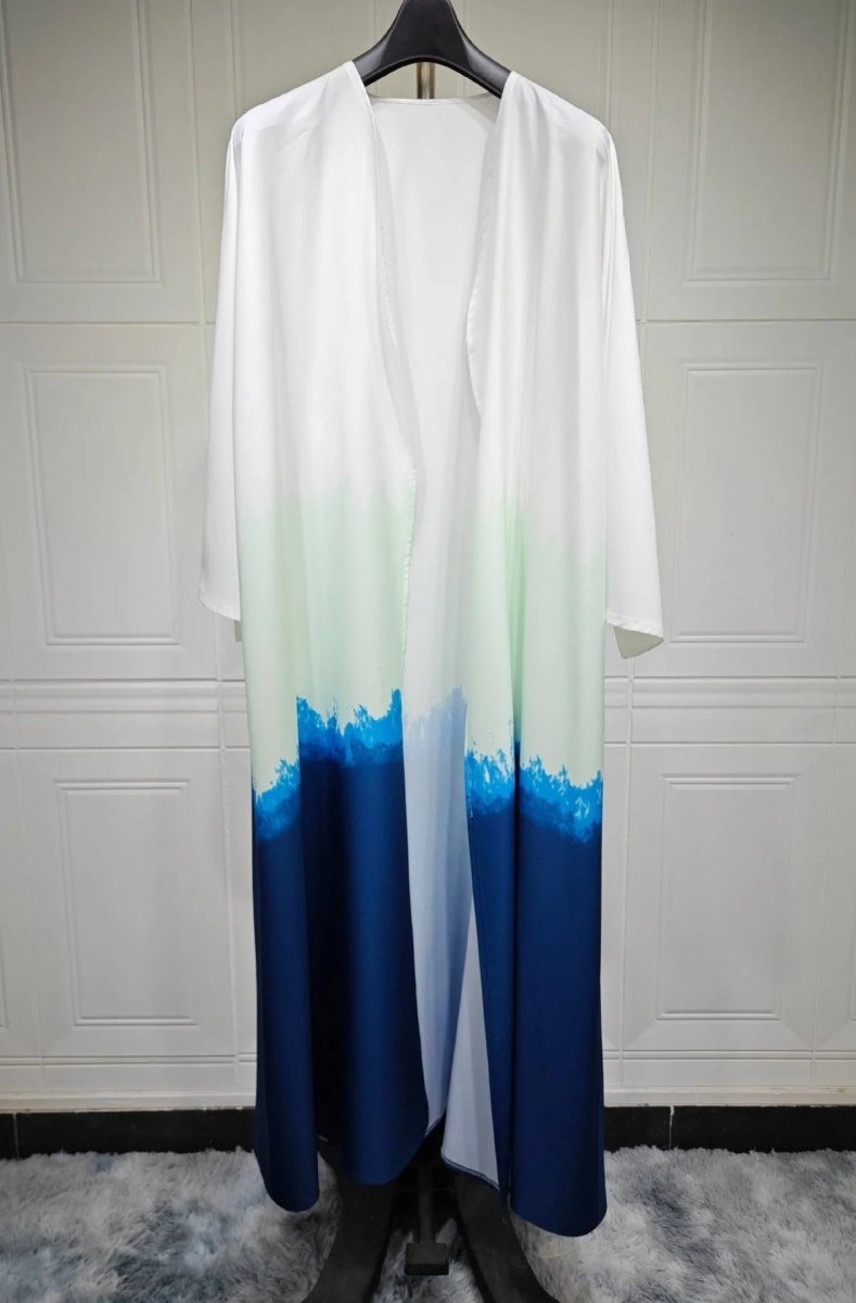 Summer Gradient Color Cardigan Cape with Flowy Bell Sleeves Tie - Dyed Muslim Abaya. (MOA157) - Mariam's Collection