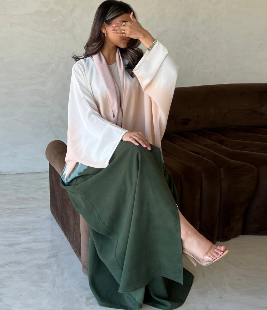 Summer Gradient Color Cardigan Cape with Flowy Bell Sleeves Tie - Dyed Muslim Abaya. (MOA157) - Mariam's Collection