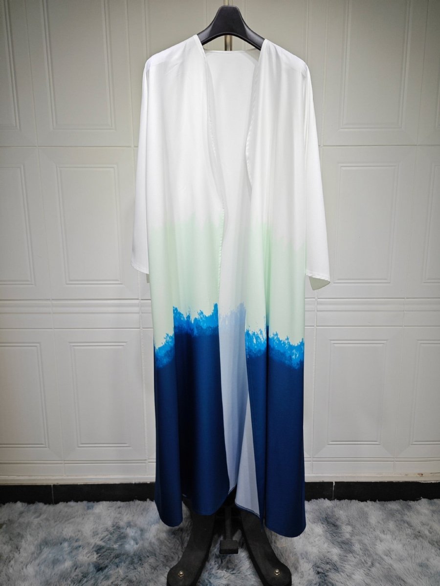 Summer Gradient Color Cardigan Cape with Flowy Bell Sleeves Tie - Dyed Muslim Abaya. (MOA157) - Mariam's Collection