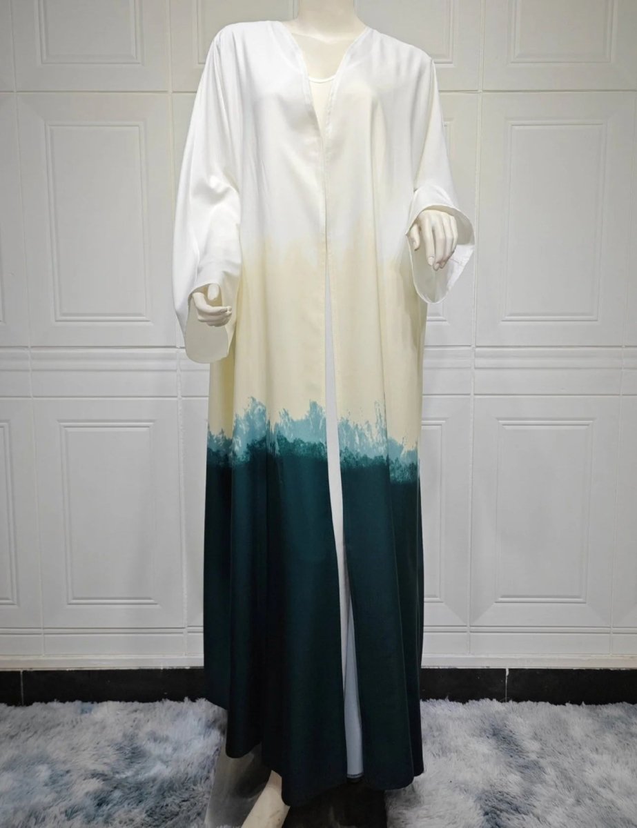 Summer Gradient Color Cardigan Cape with Flowy Bell Sleeves Tie - Dyed Muslim Abaya. (MOA157) - Mariam's Collection