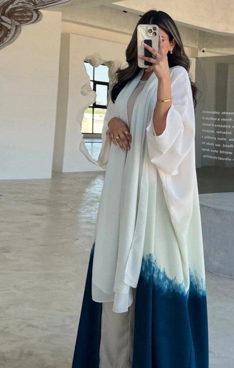 Summer Gradient Color Cardigan Cape with Flowy Bell Sleeves Tie - Dyed Muslim Abaya. (MOA157) - Mariam's Collection