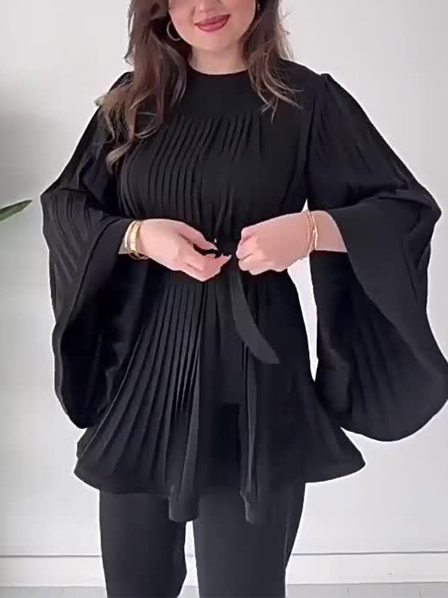 Summer Pleated Design Breathable Loose Pants Two - Piece Set .(MS083) - Mariam's Collection