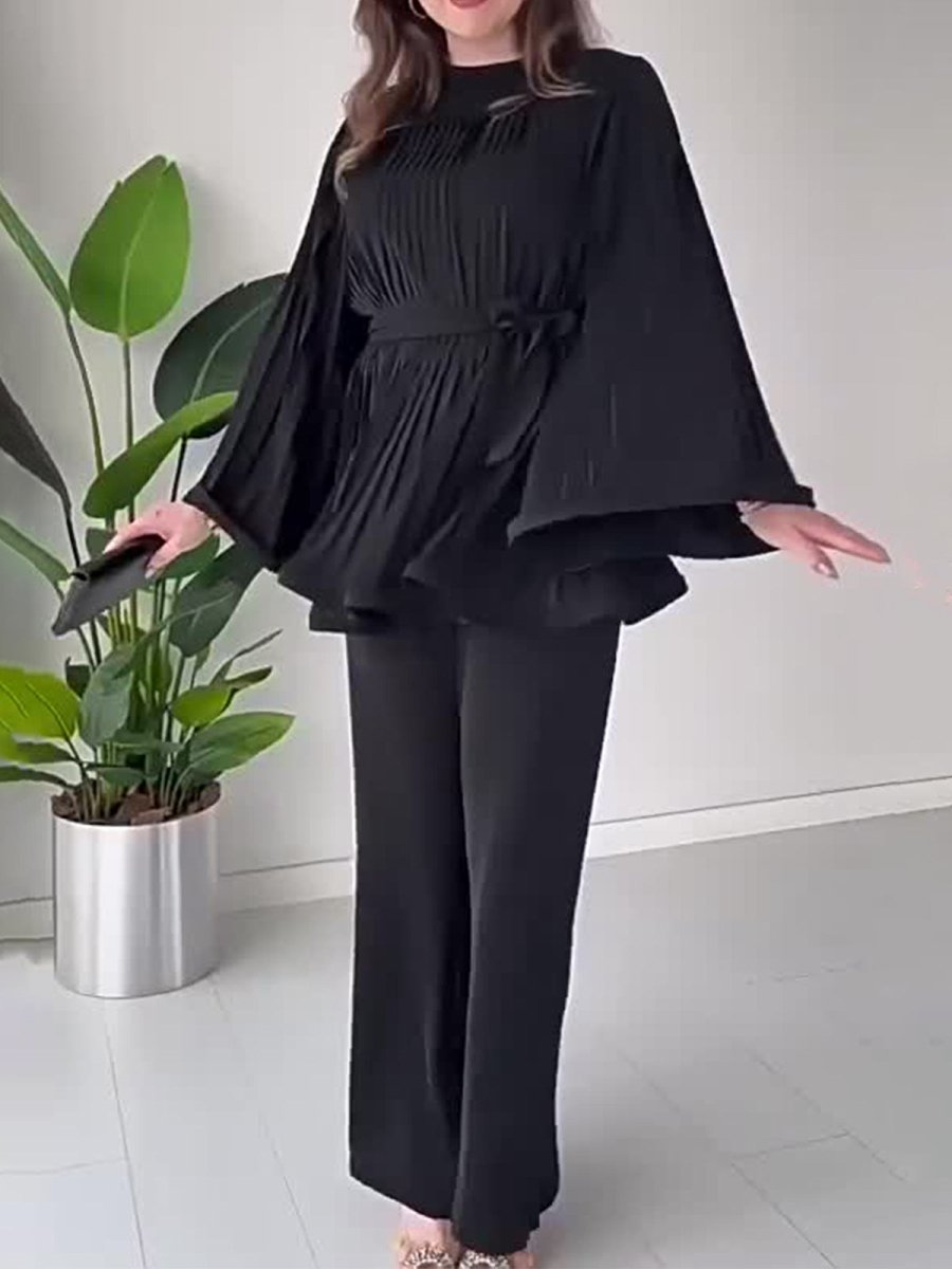 Summer Pleated Design Breathable Loose Pants Two - Piece Set .(MS083) - Mariam's Collection