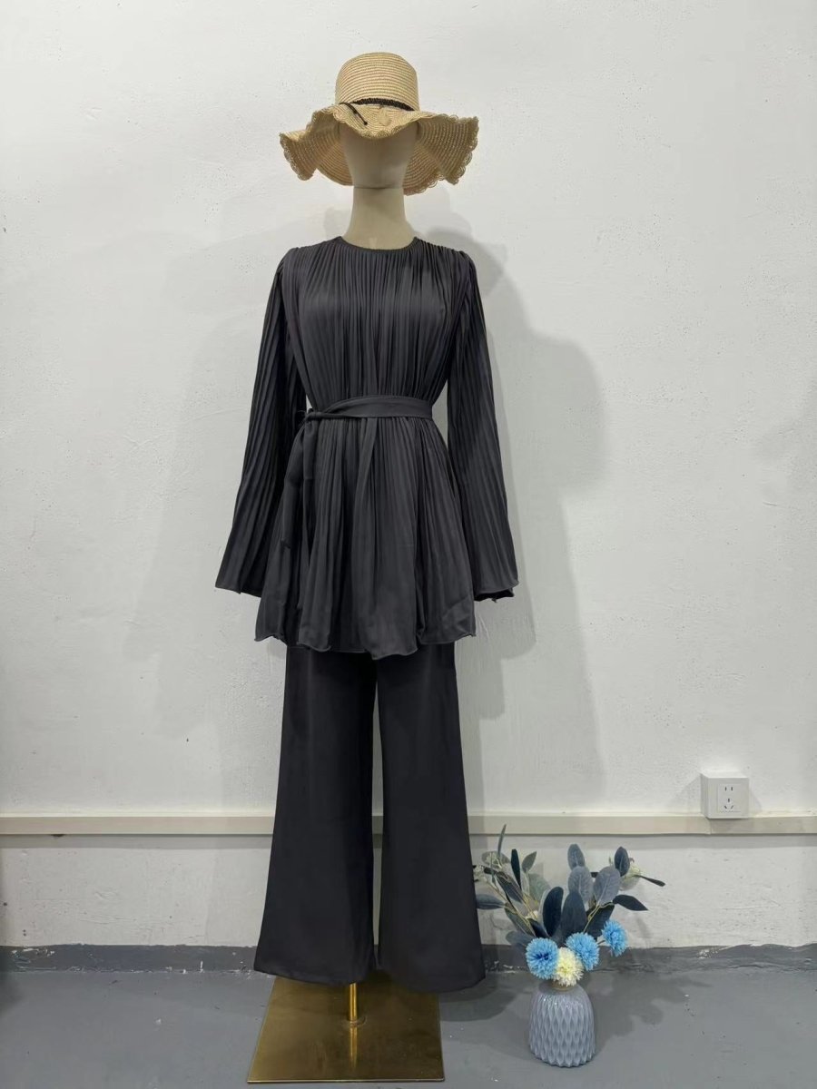 Summer Pleated Design Breathable Loose Pants Two - Piece Set .(MS083) - Mariam's Collection