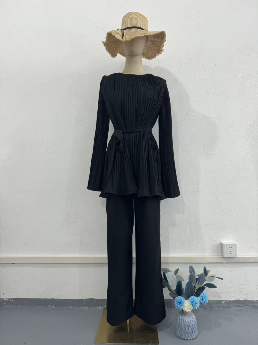 Summer Pleated Design Breathable Loose Pants Two - Piece Set .(MS083) - Mariam's Collection