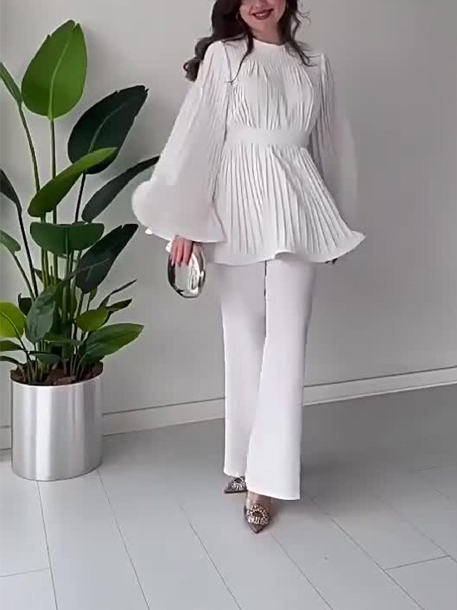 Summer Pleated Design Breathable Loose Pants Two - Piece Set .(MS083) - Mariam's Collection