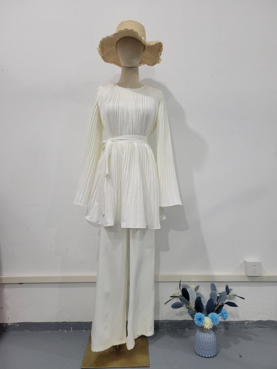 Summer Pleated Design Breathable Loose Pants Two - Piece Set .(MS083) - Mariam's Collection