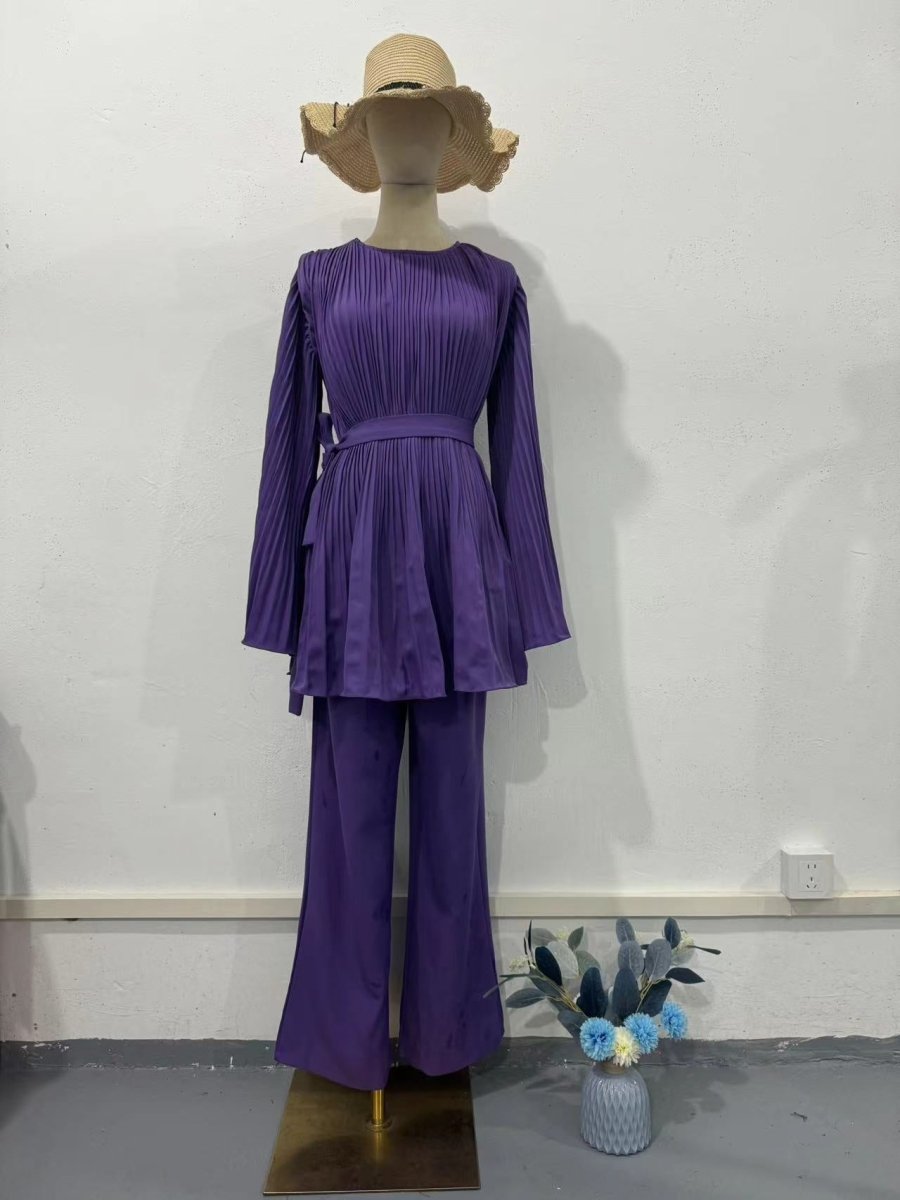 Summer Pleated Design Breathable Loose Pants Two - Piece Set .(MS083) - Mariam's Collection