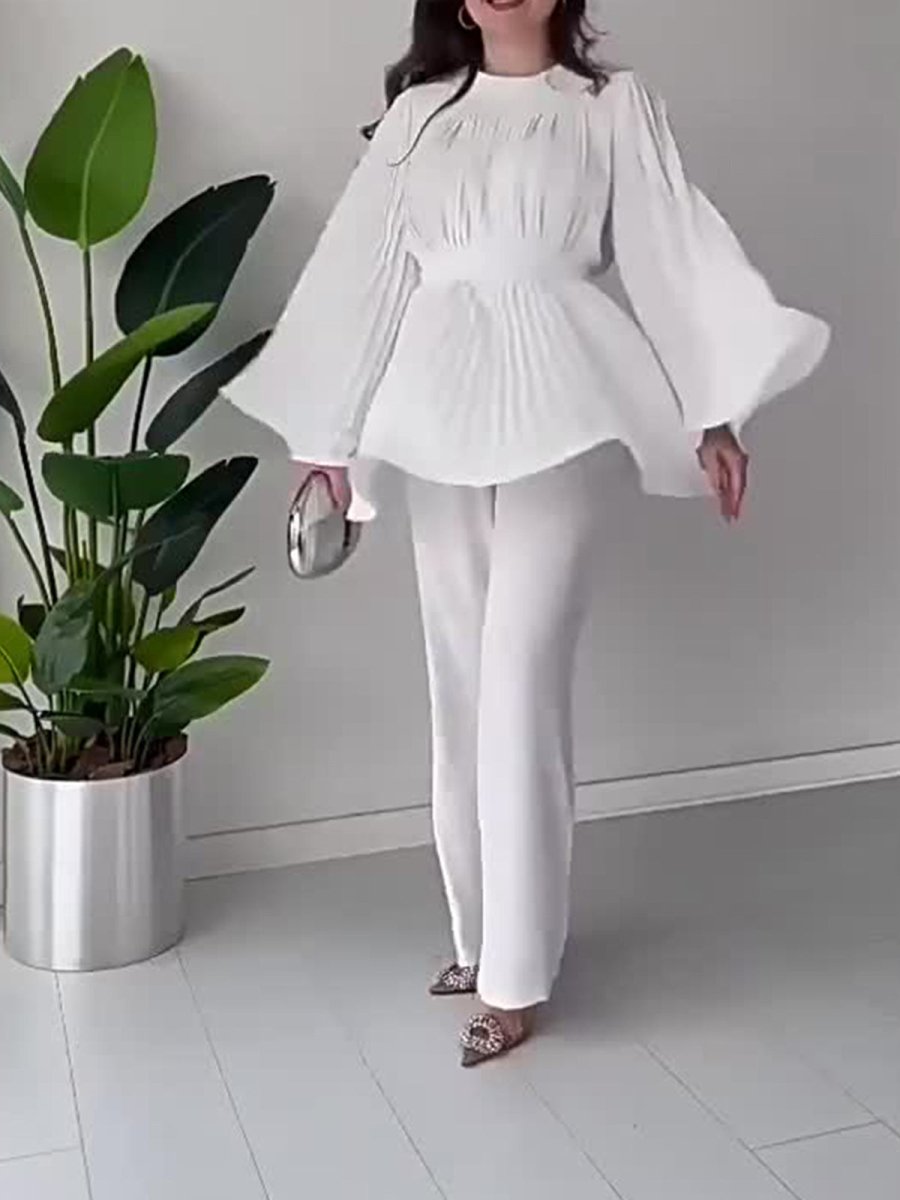 Summer Pleated Design Breathable Loose Pants Two - Piece Set .(MS083) - Mariam's Collection