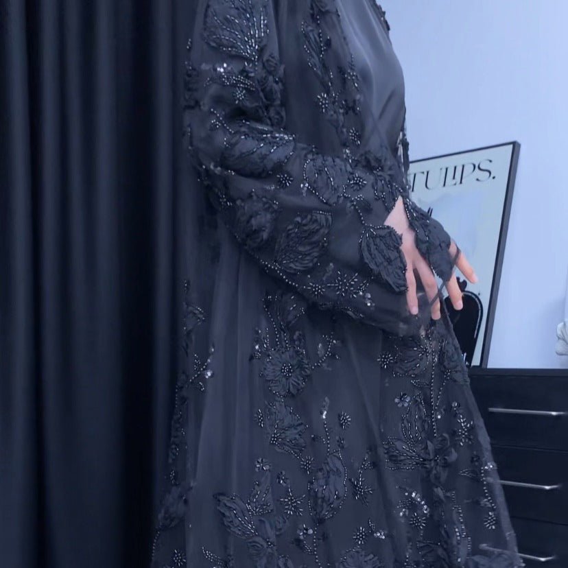 Sunlit Petals Floral Embroidered Abaya – Secret Garden Series Abayas