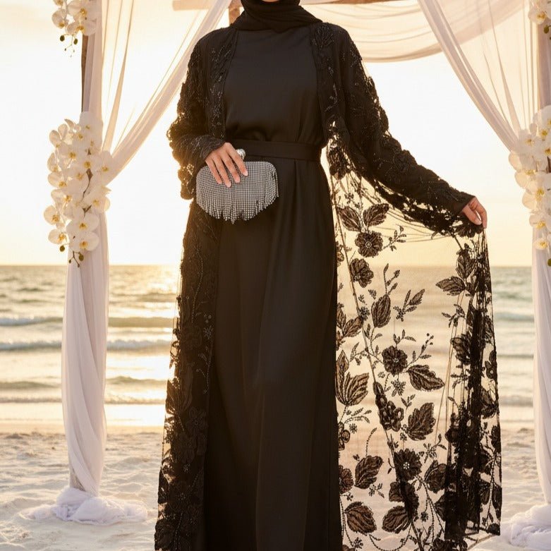 Sunlit Petals Floral Embroidered Abaya – Secret Garden Series (MOA300) - Mariam's Collection