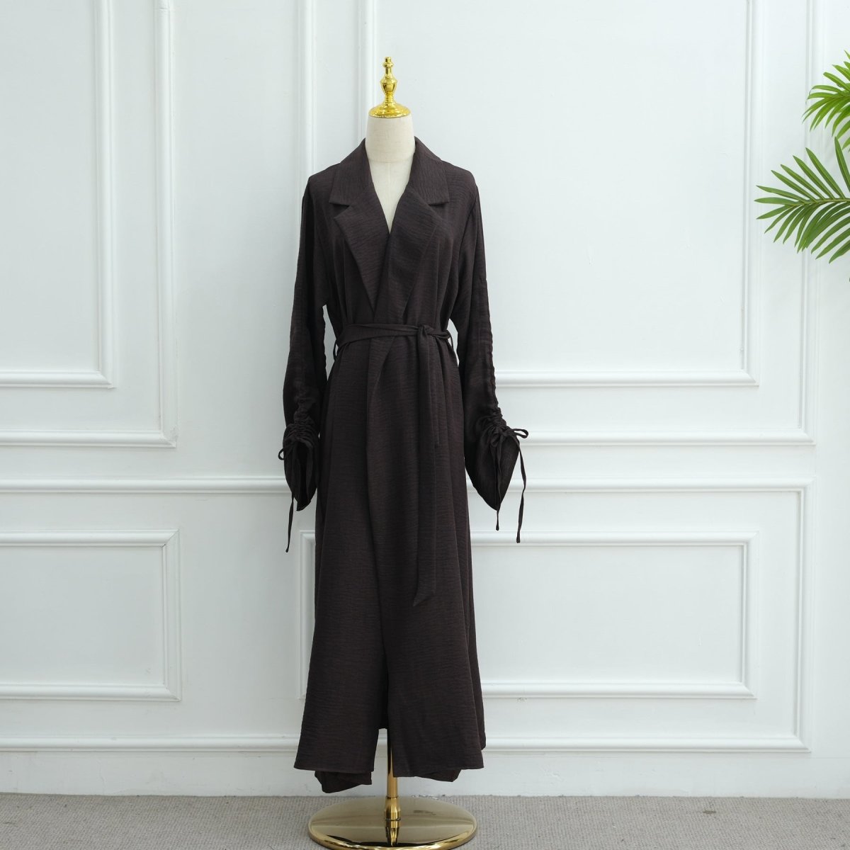 Tailored Blazer Cardigan with Ruched Sleeves | Open - Front Twill Blend Jacket(MOA246) - Mariam's Collection