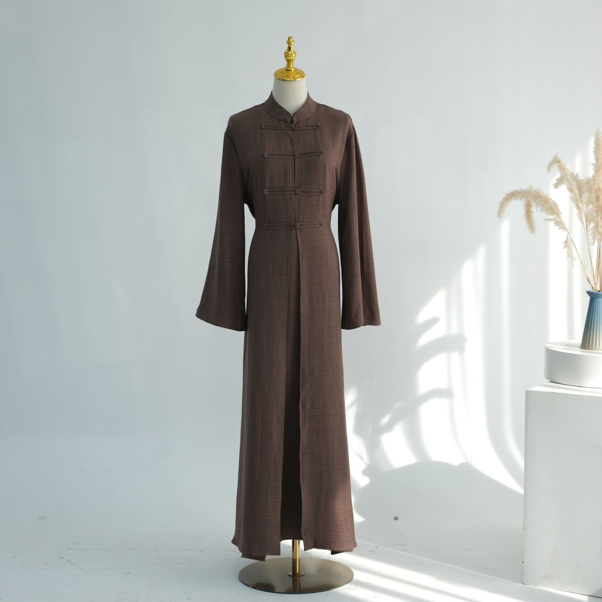 Textured Abaya Set with Tie - Back(MA368) - Mariam's Collection