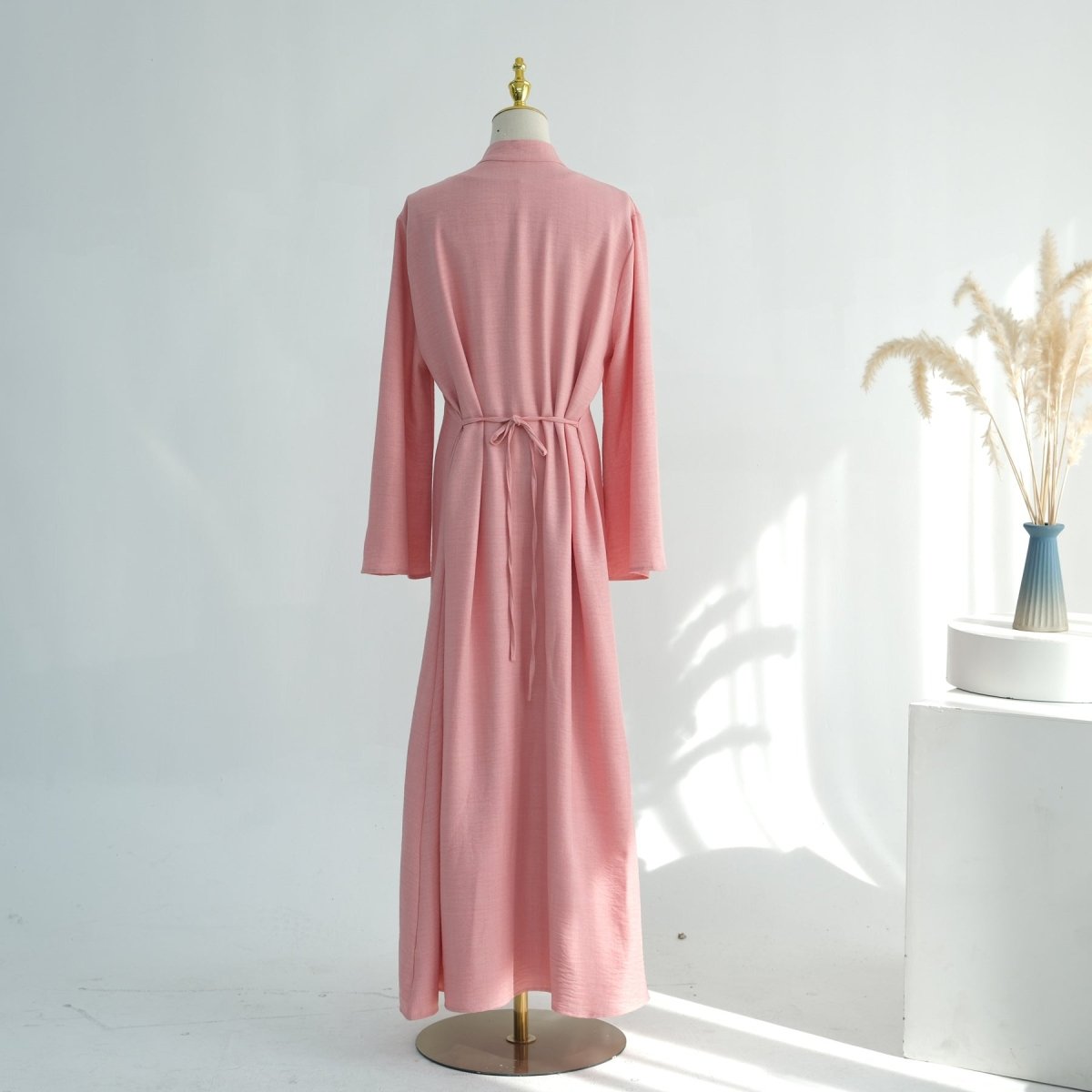 Textured Abaya Set with Tie - Back(MA368) - Mariam's Collection