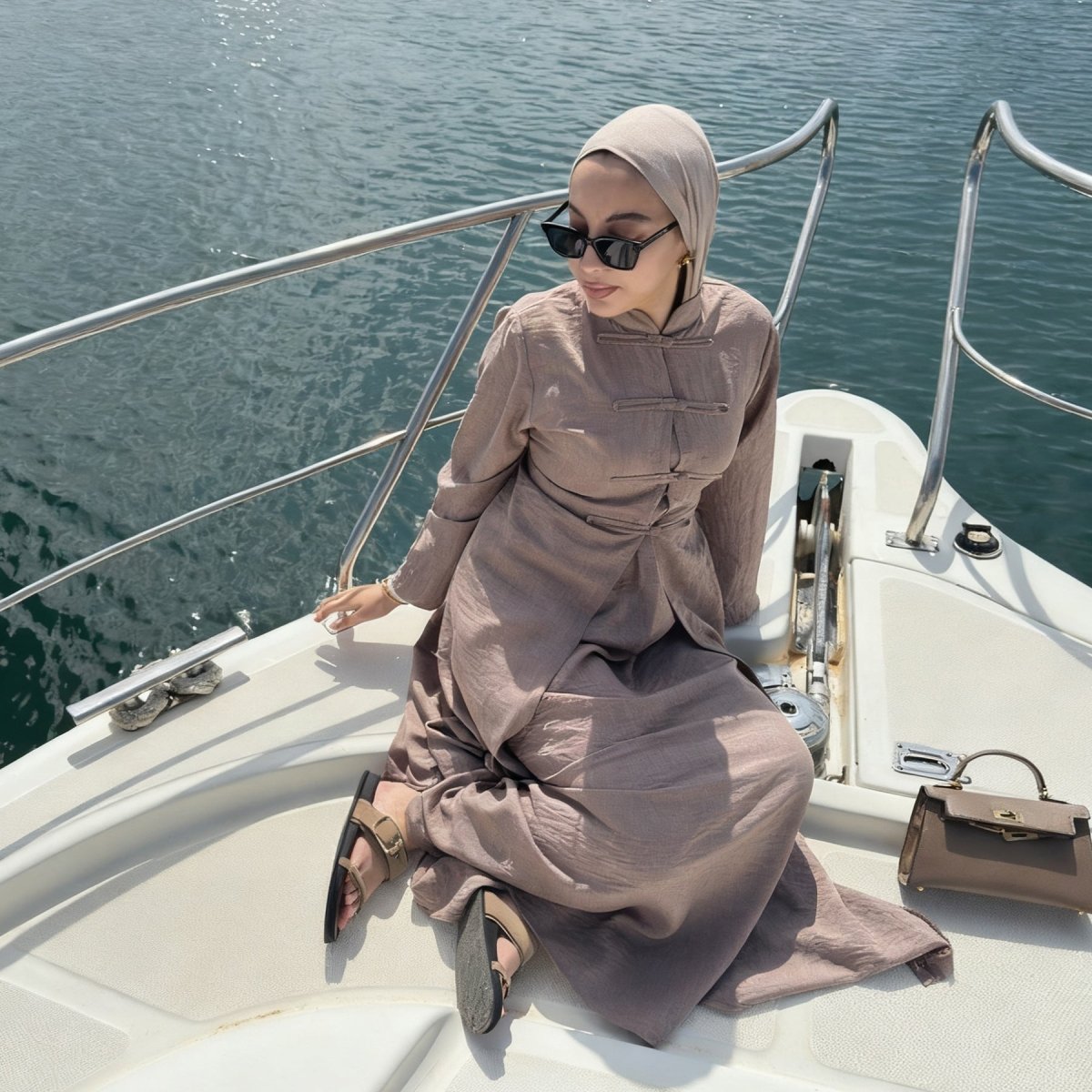 Textured Abaya Set with Tie - Back(MA368) - Mariam's Collection