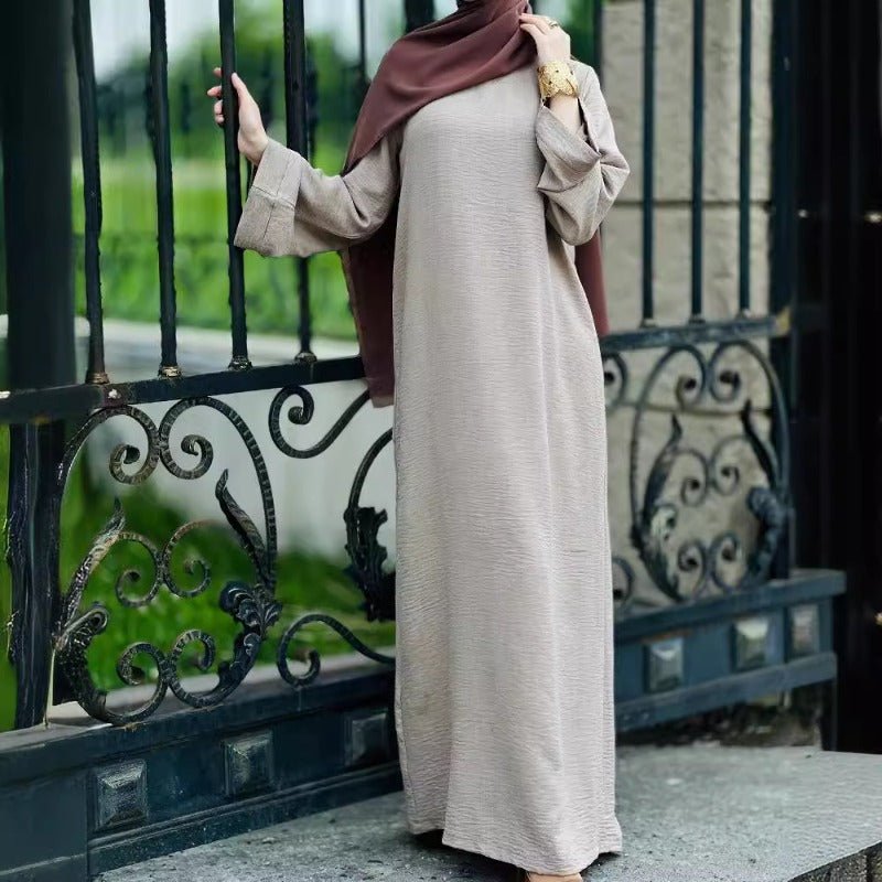 Textured Crepe Abaya | Round Neck Pullover Maxi Dress(MA361) - Mariam's Collection