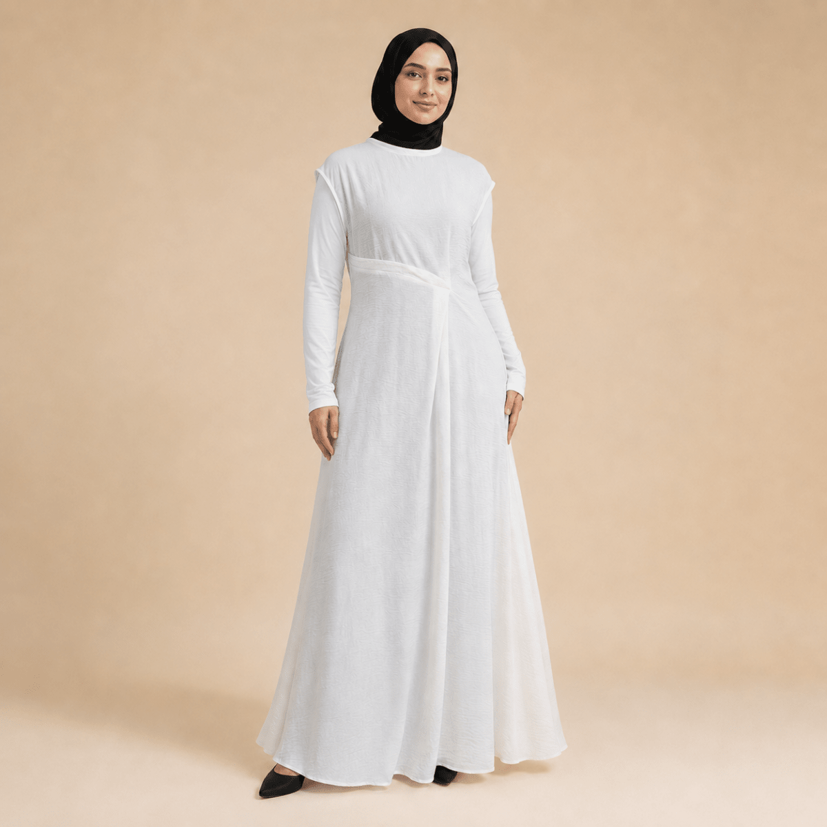 Textured Crepe Cap Shoulder Maxi Dress with Waist Pleat & Back Zip (MS436)(MS436) - Mariam's Collection