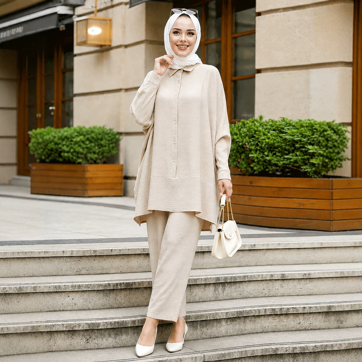 Crinkle Batwing Co-ord Set – Modest Two-Piece Suit Set