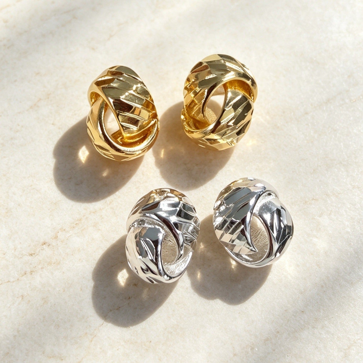 Textured Double Layer C-Hoop Earrings(MAC461) - Mariam's Collection