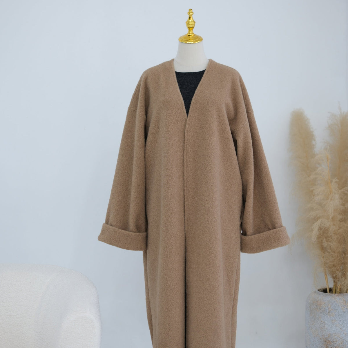 Textured Fleece Relaxed Autumn & Winter Open Abaya(MOA354) - Mariam's Collection