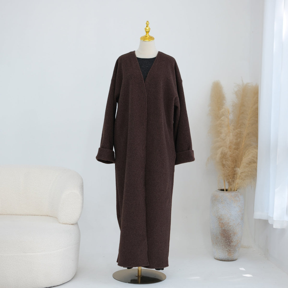 Textured Fleece Relaxed Autumn & Winter Open Abaya(MOA354) - Mariam's Collection