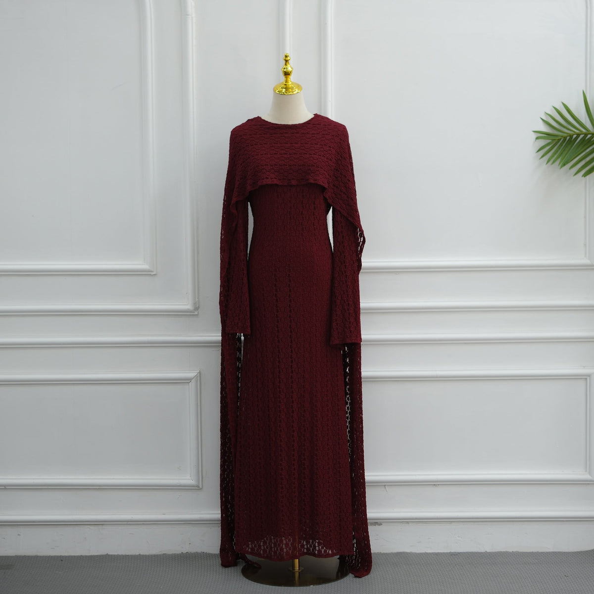 Full outfit view of the 3D bubble floral lace floor-length maxi dress