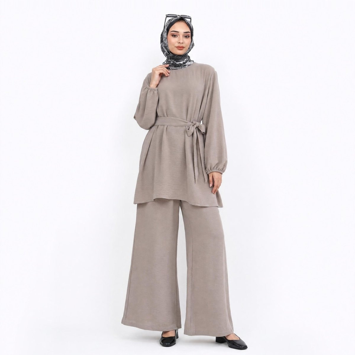 Textured Longline Top & Wide-Leg Trouser Set(MS455) - Mariam's Collection