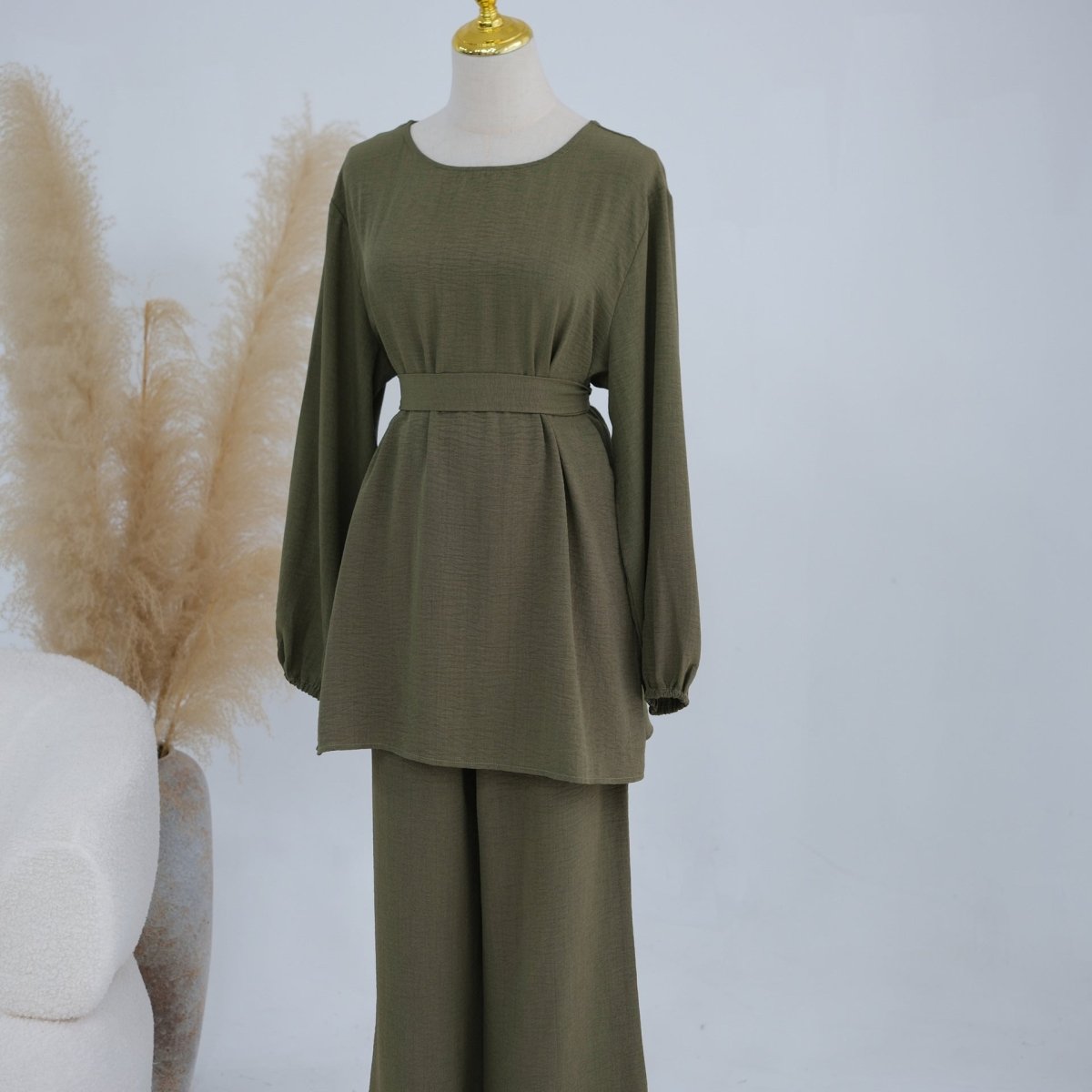 Textured Longline Top & Wide-Leg Trouser Set(MS455) - Mariam's Collection