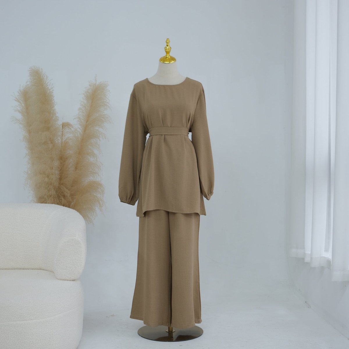 Textured Longline Top & Wide-Leg Trouser Set(MS455) - Mariam's Collection