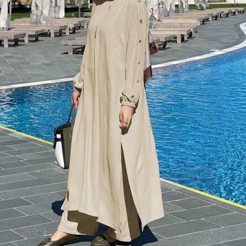 Textured Puff Sleeve Maxi Abaya – Crinkle Lantern Sleeve Abaya
