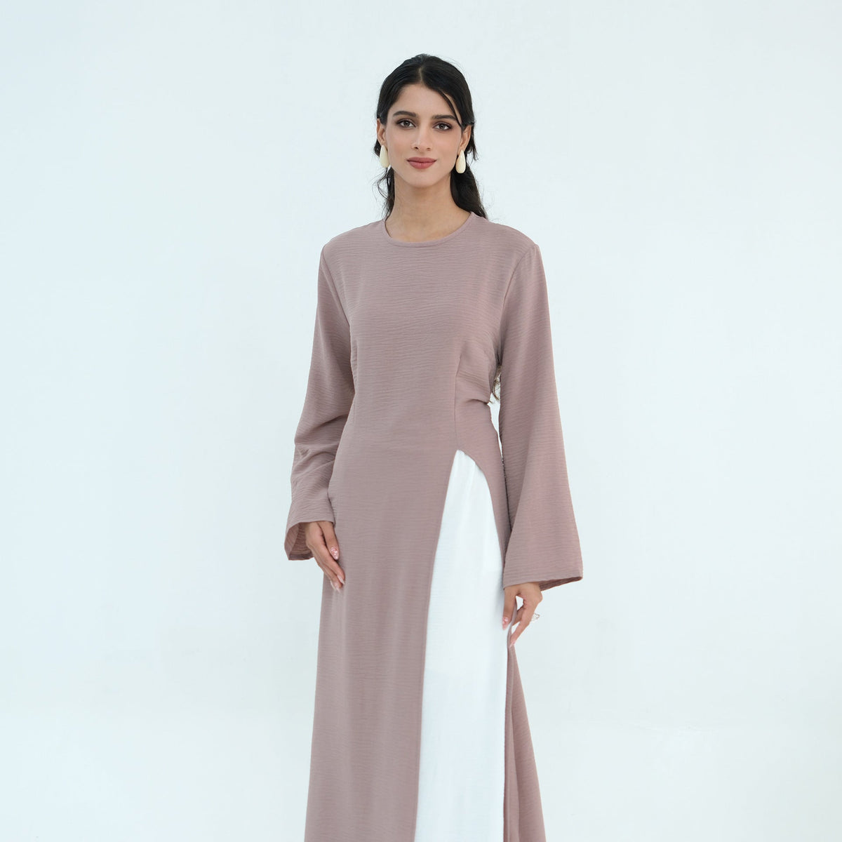 Textured Tie-Back Longline Tunic | Side-Slit Modest Top(MS573) - Mariam's Collection