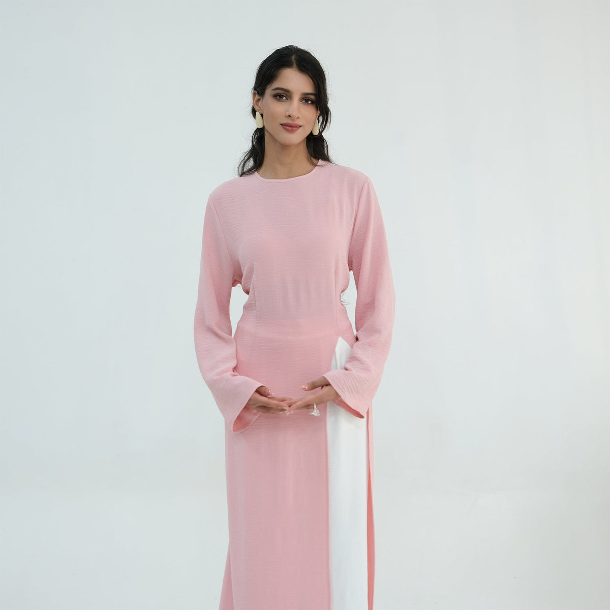 Textured Tie-Back Longline Tunic | Side-Slit Modest Top(MS573) - Mariam's Collection