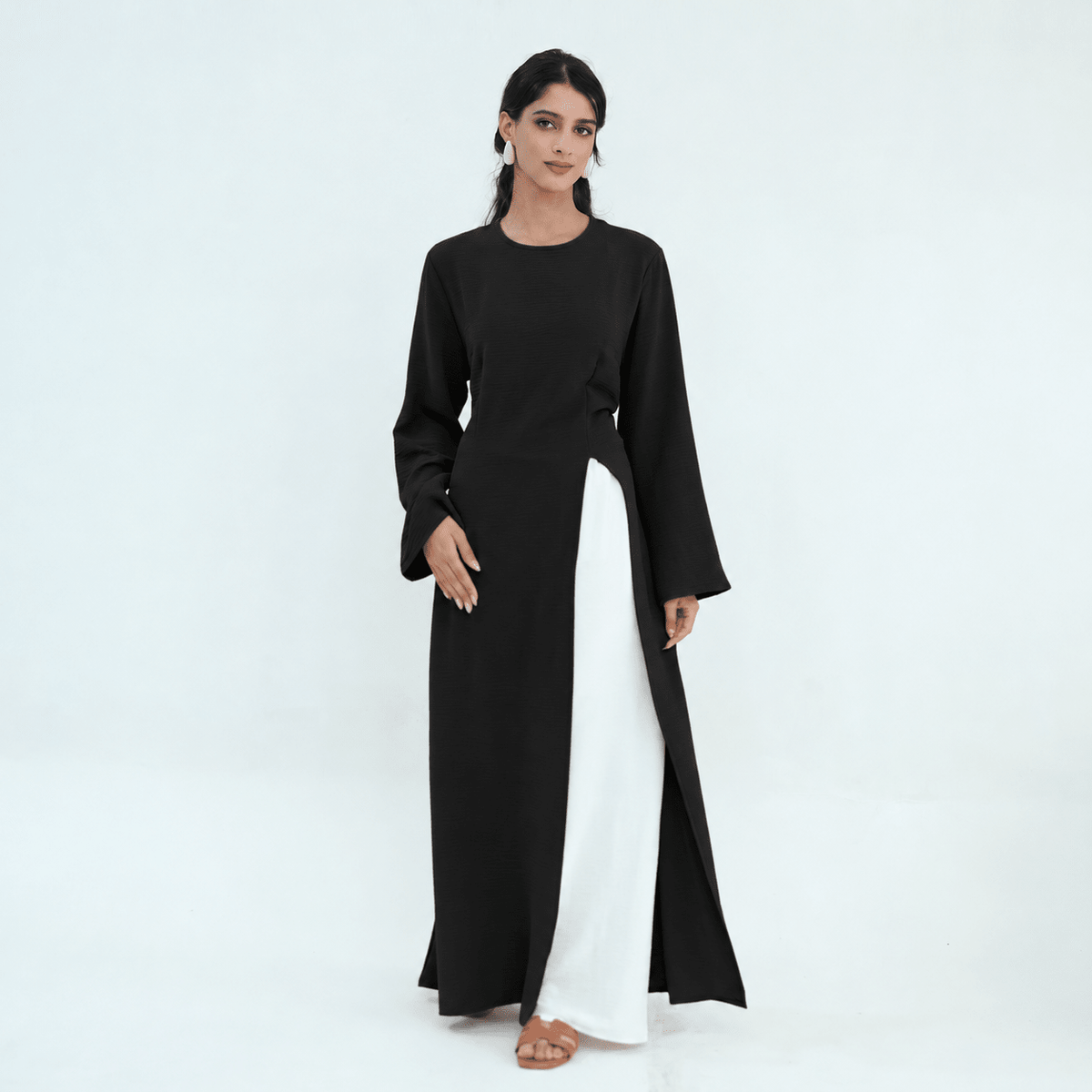 Textured Tie-Back Longline Tunic | Side-Slit Modest Top(MS573) - Mariam's Collection