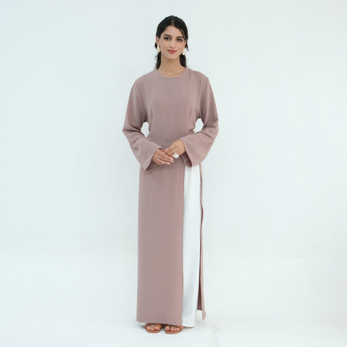 Textured Tie-Back Longline Tunic | Side-Slit Modest Top(MS573) - Mariam's Collection