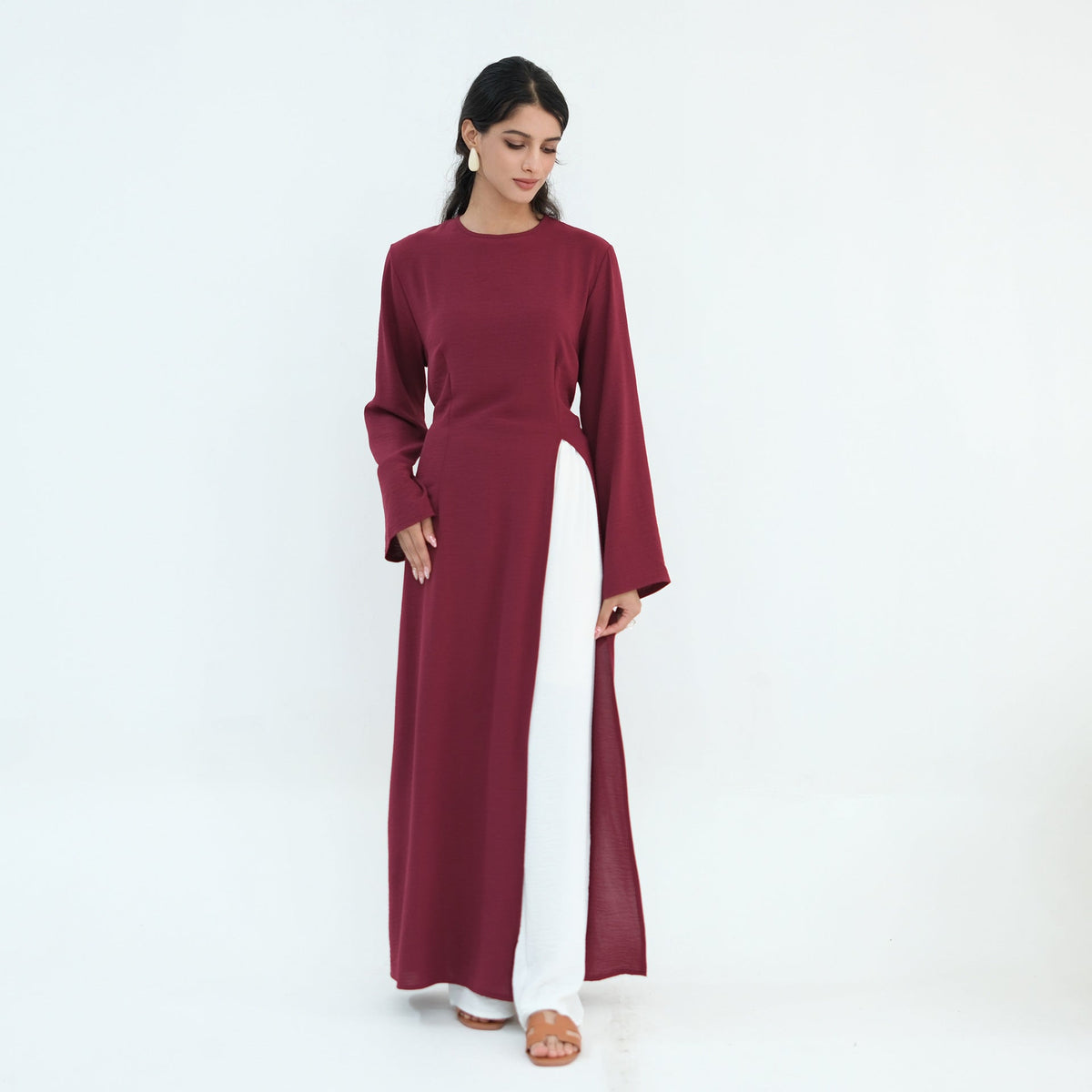Textured Tie-Back Longline Tunic | Side-Slit Modest Top(MS573) - Mariam's Collection