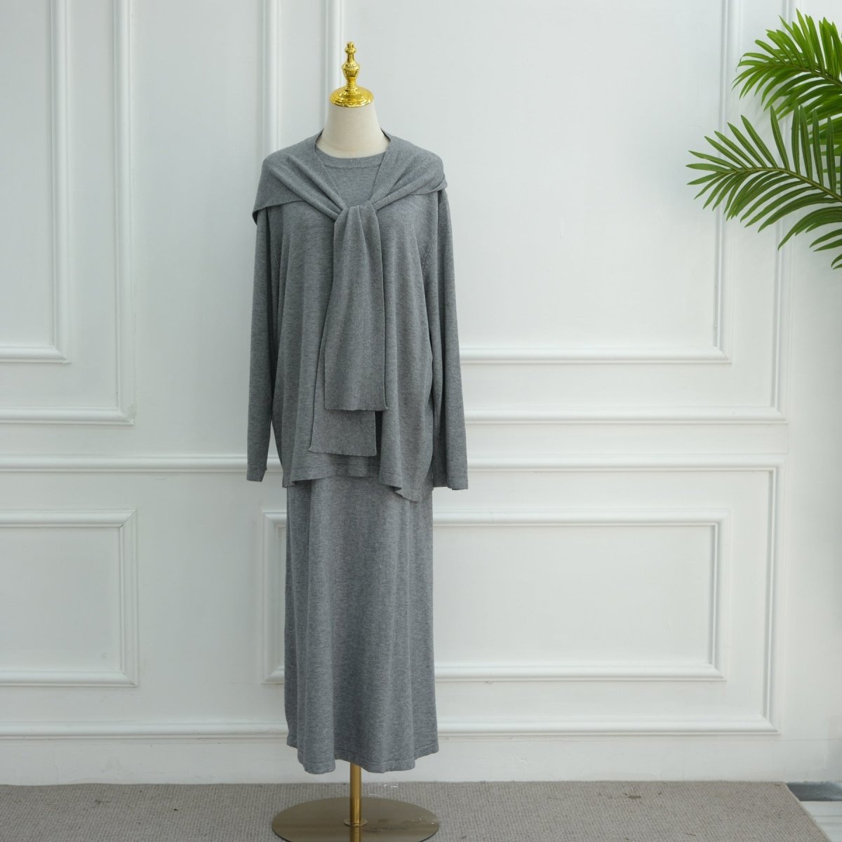 Thick Knit Hooded Sweatshirt & Skirt Set(MS176) - Mariam's Collection