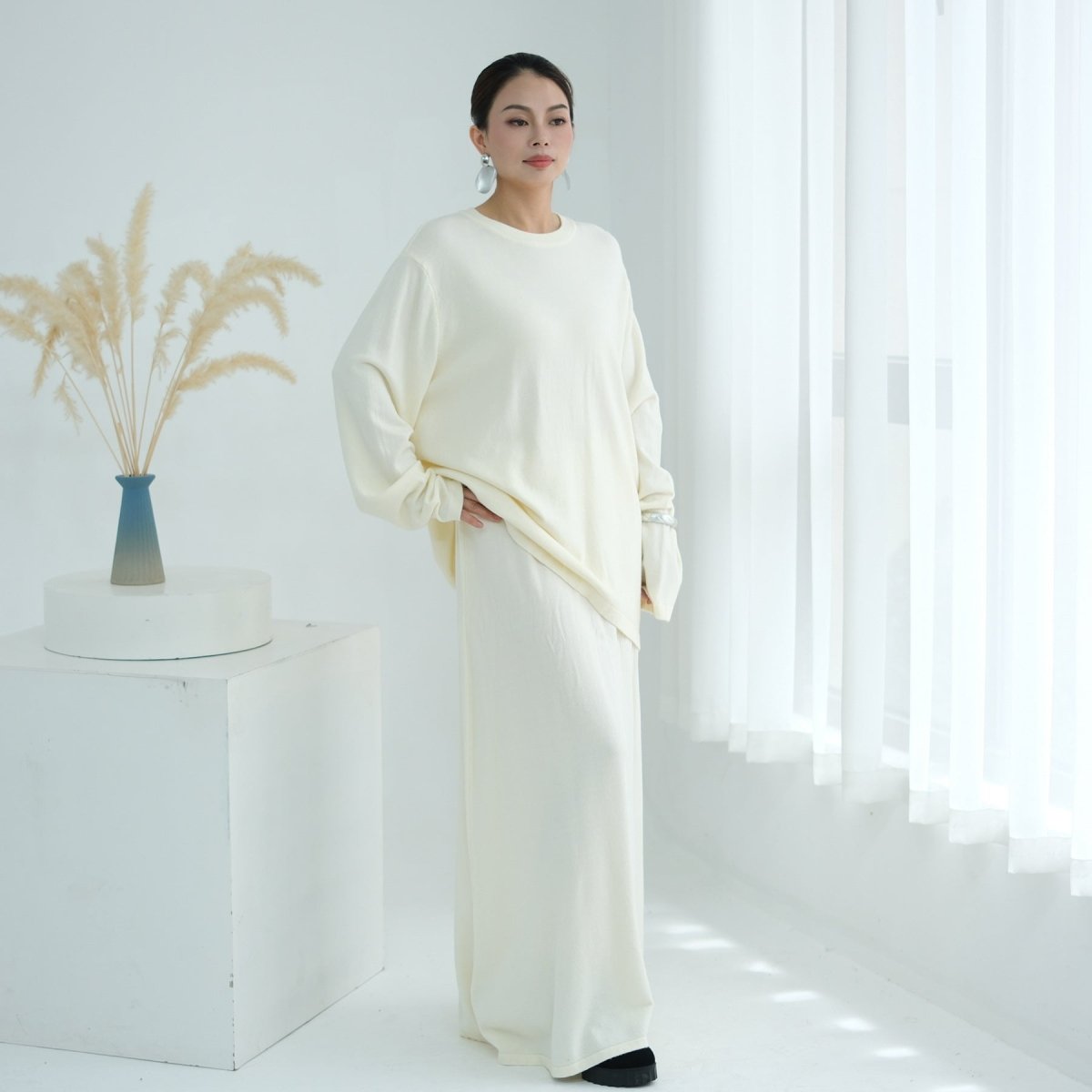 Thick Knit Hooded Sweatshirt & Skirt Set(MS176) - Mariam's Collection