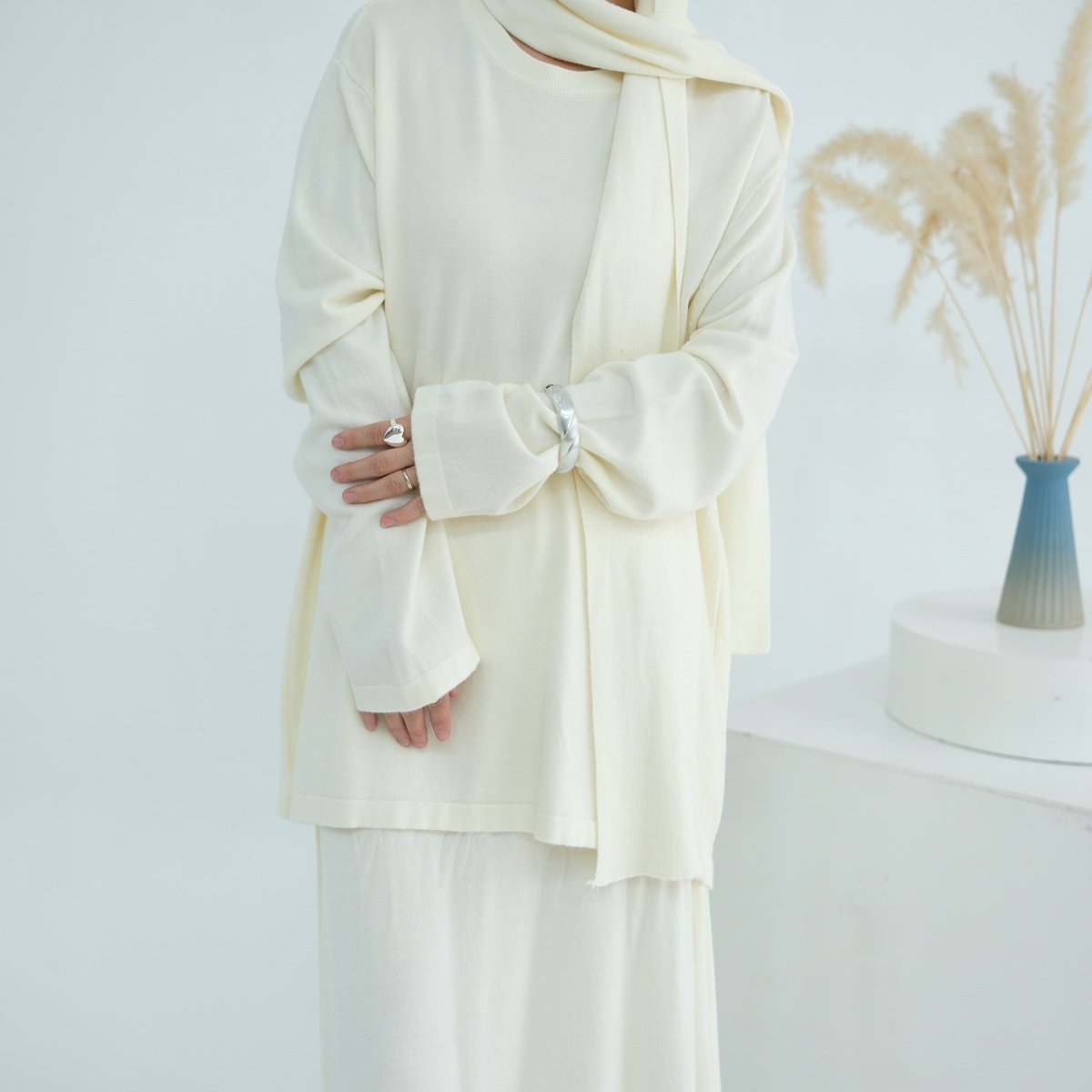 Thick Knit Hooded Sweatshirt & Skirt Set(MS176) - Mariam's Collection