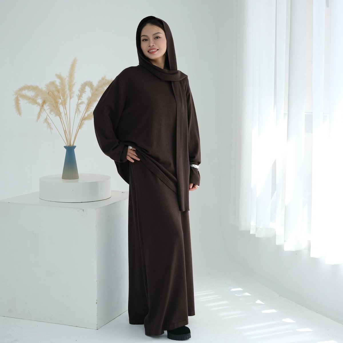 Thick Knit Hooded Sweatshirt & Skirt Set(MS176) - Mariam's Collection
