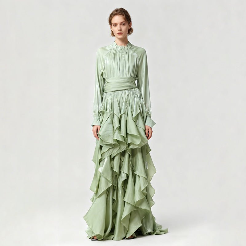 Tiered Ruffle Gown with Pintuck Bodice(MS256) - Mariam's Collection