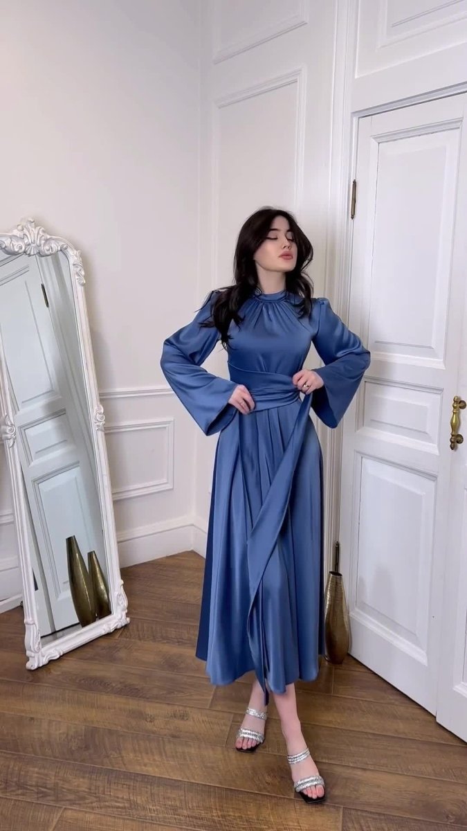 Timeless Waist - Defining Satin Princess Evening Gown Abaya. (MA205) - Mariam's Collection