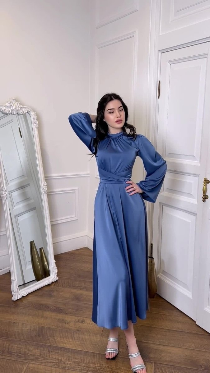 Timeless Waist - Defining Satin Princess Evening Gown Abaya. (MA205) - Mariam's Collection