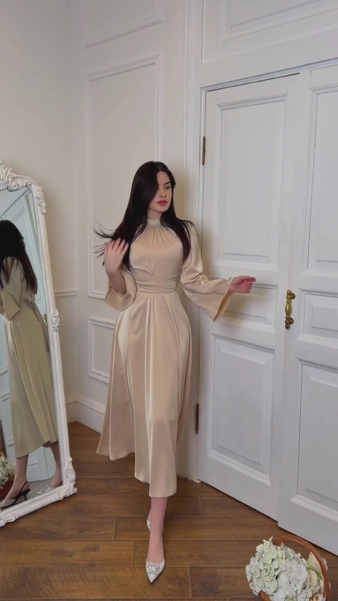 Timeless Waist - Defining Satin Princess Evening Gown Abaya. (MA205) - Mariam's Collection