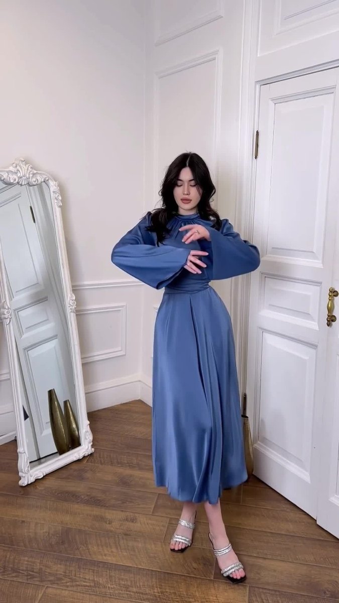 Timeless Waist - Defining Satin Princess Evening Gown Abaya. (MA205) - Mariam's Collection