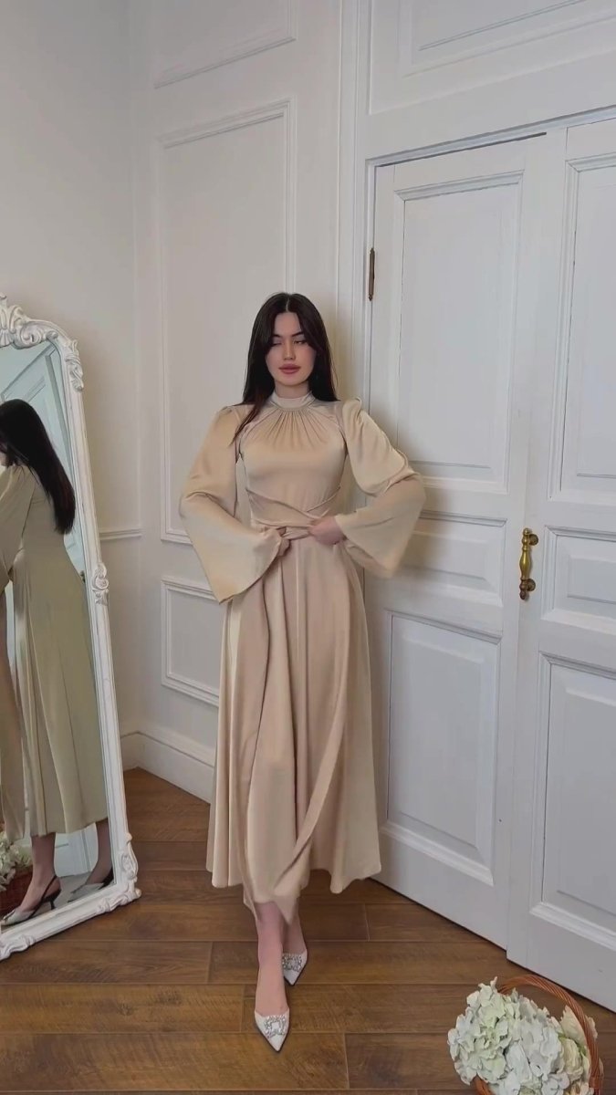 Timeless Waist - Defining Satin Princess Evening Gown Abaya. (MA205) - Mariam's Collection