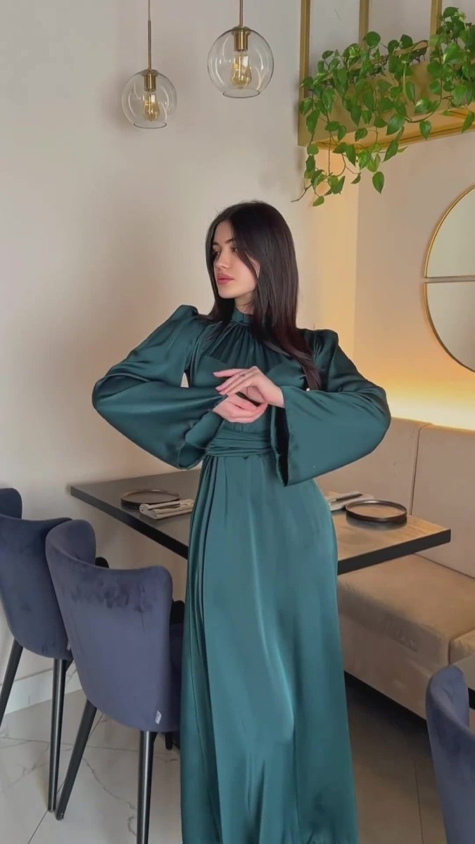 Timeless Waist - Defining Satin Princess Evening Gown Abaya. (MA205) - Mariam's Collection