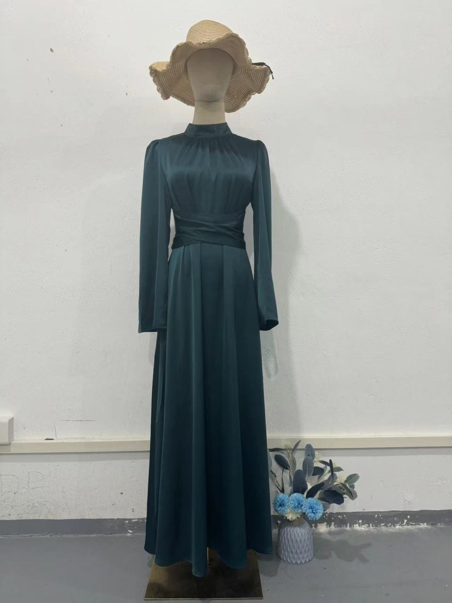 Timeless Waist - Defining Satin Princess Evening Gown Abaya. (MA205) - Mariam's Collection